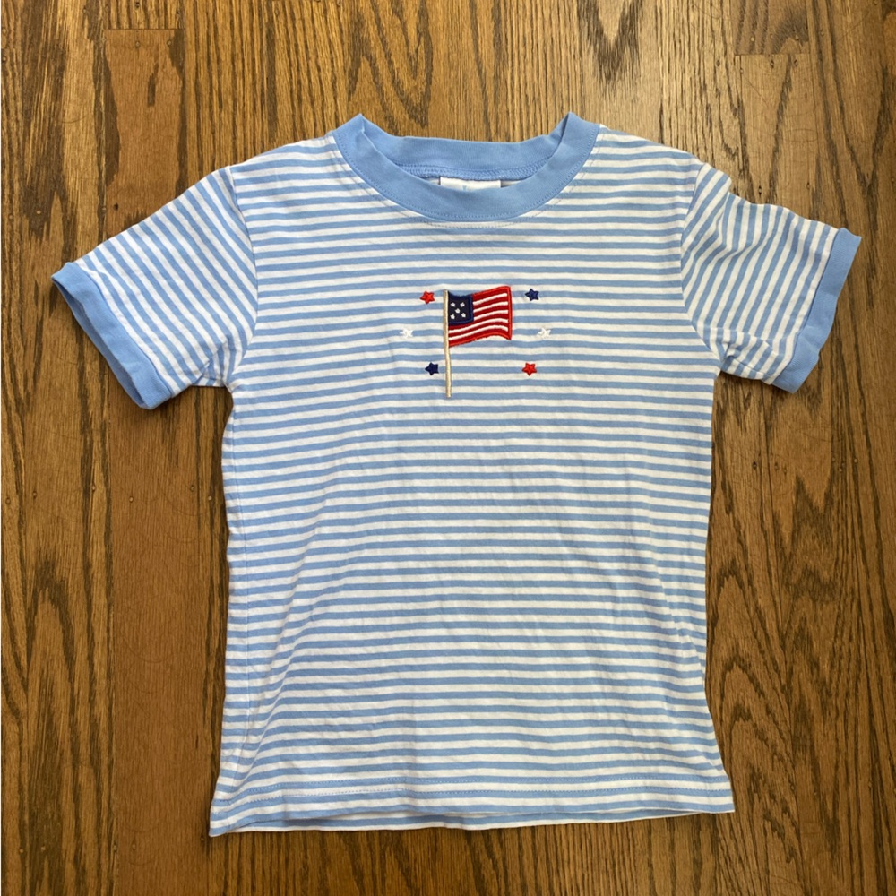 Little English Striped applique flag shirt size 5